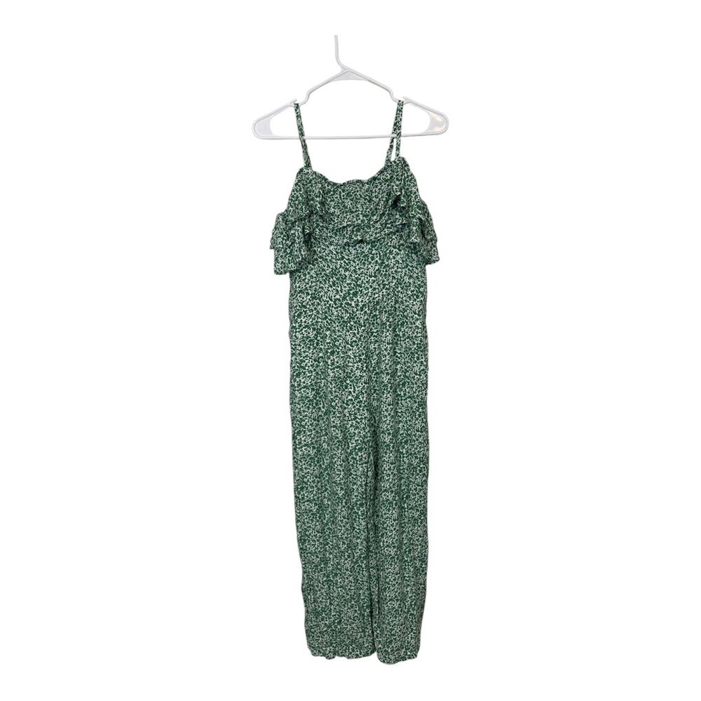 Abercrombie Kids Green Ditzy Off shoulder Jumpsuit Crinkle Viscose Size 15/16